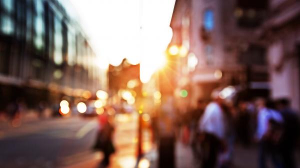 Blurred out busy city street