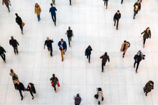 Aerial view of commuters.