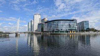 MediaCityUK at Salford Quays, Greater Manchester, seen across the water